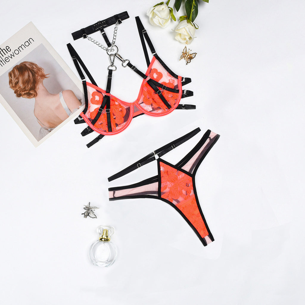 Color blocking detachable two-piece sexy bra set embroidered splicing sexy lingerie for women
