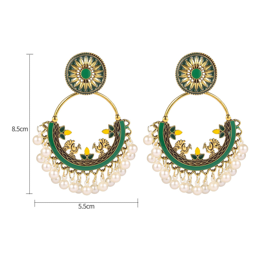 Moon alloy earrings jewelry exaggerated retro Indian style hollowed out bell pendant design sense earrings jewelry