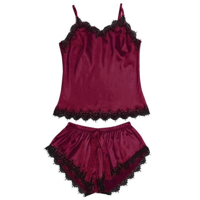 Women Sexy Sleepwear Kit Ladies Sleeveless Lingerie Lace V-Neck Nightgown Polyester Pijama