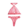 Backless sexy bra with floral lace hanging neck triangular cup sexy lingerie two-piece set for women