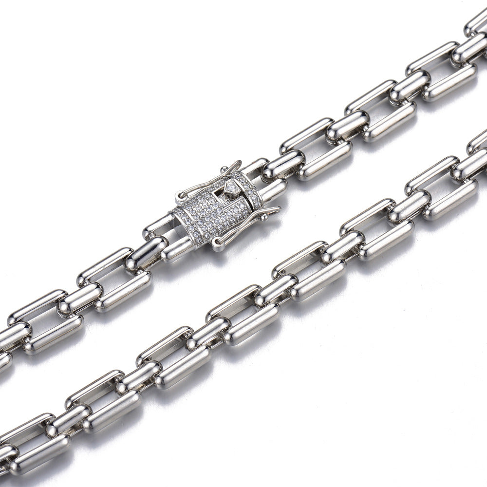 Jewelry 11mm Zinc Alloy Rhinestone Cuban Chain Personality Hip Hop Bracelet Simple Fashion Trend Jewelry