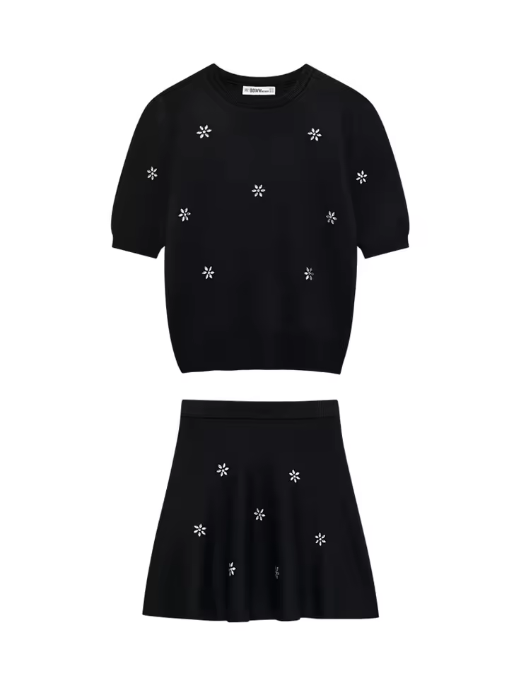 New jewelry decoration knitted top mini skirt