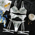 Sexy Mesh Embroidered Multi-color Floral Bra Set Hollow Shaping Lingerie Four-piece Suit for Women