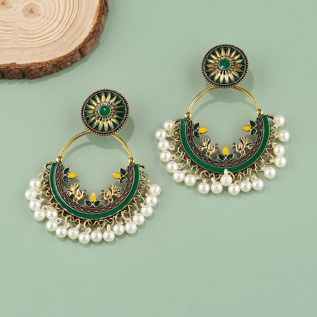 Moon alloy earrings jewelry exaggerated retro Indian style hollowed out bell pendant design sense earrings jewelry