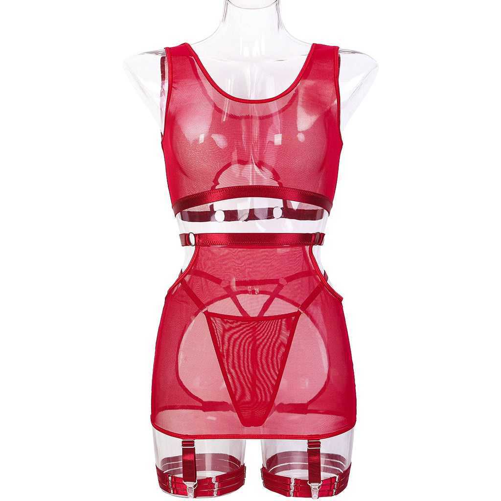 Seductive Transparent Sexy Mesh Top Women's Lingerie Four-Piece Set