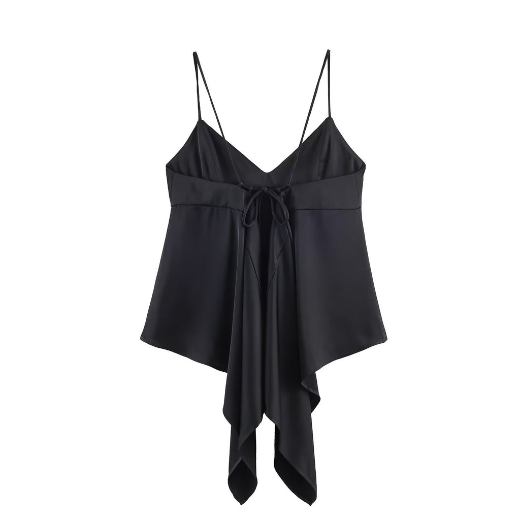 Asymmetric satin texture minimalist lingerie style top