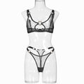 Minimally designed underwire bra set with sexy perspective mesh and erotic lingerie two-piece set