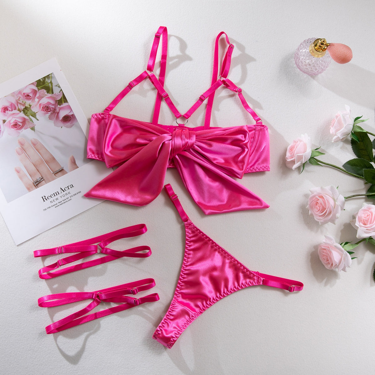 Sexy Lingerie Set with Steel Ring Hollow Design and Thigh Rings
