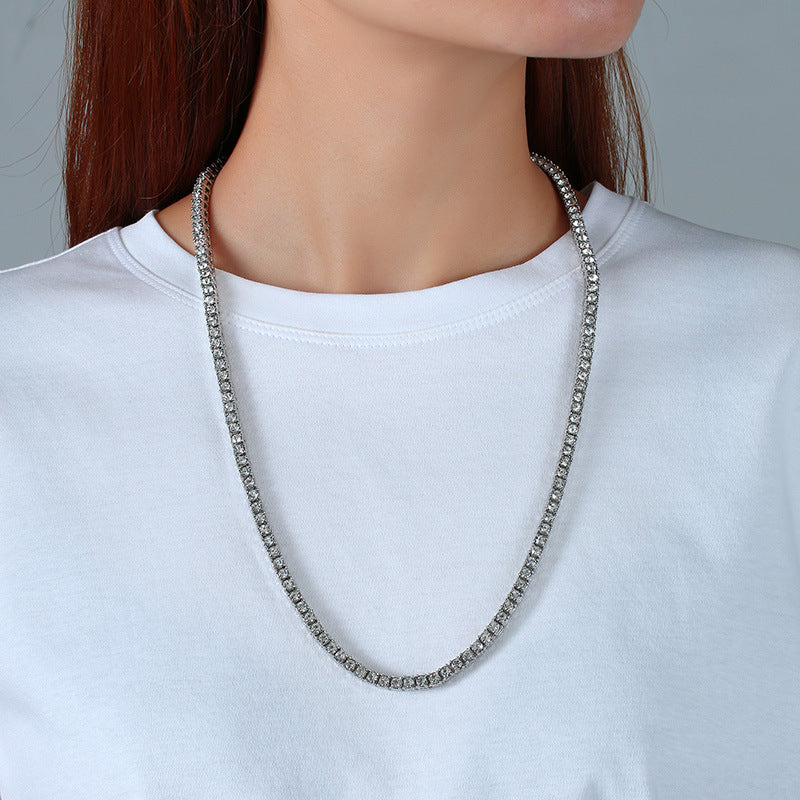 Jewelry Accessories Fashion Personality Men's And Women's 20 Inch Alloy Single Drain Diamond Necklace Gold 5mm Jewelry