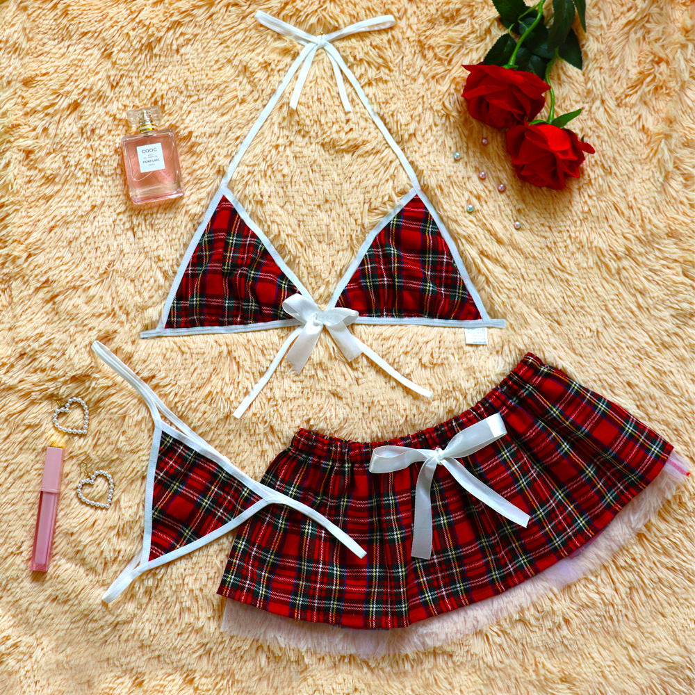 New sexy lingerie sexy uniform net red temptation red plaid skirt student suit