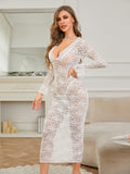 Sexy Lace Pattern Sheer Fitted Long Sleeve Lingerie Set