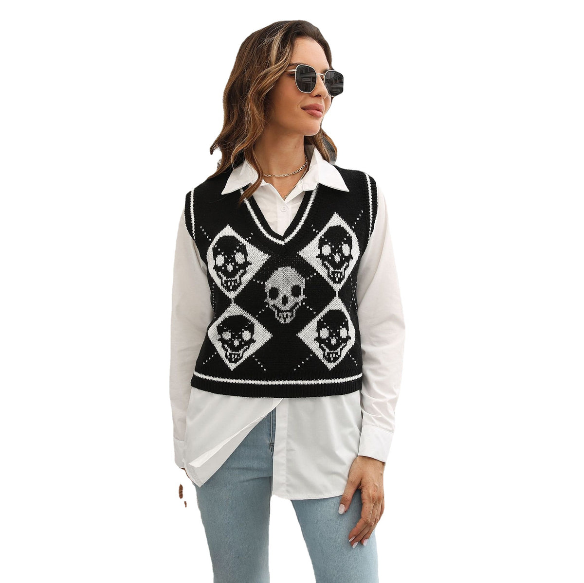 Halloween Skull Jacquard Lingerie Vest Sweater Women's Vest Autumn And Winter Sweater