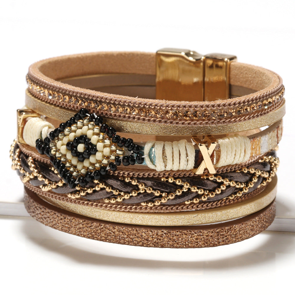 Bohemian Style New Jewelry Eye Bead Hand-Woven Leather Bracelet Women's Simple Jewelry