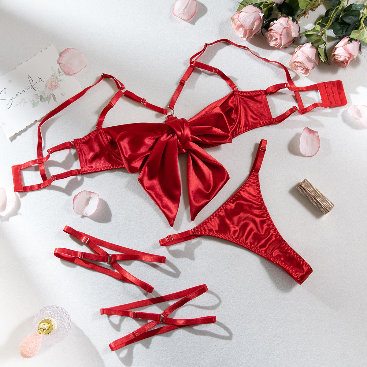 Sexy Lingerie Set with Steel Ring Hollow Design and Thigh Rings