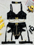Sexy and Spicy Lingerie Set with Sheer Mesh and Metal Chains for Nightclub and Party