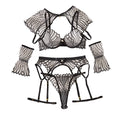 Embroidered shawl garter belt sexy lingerie six piece set