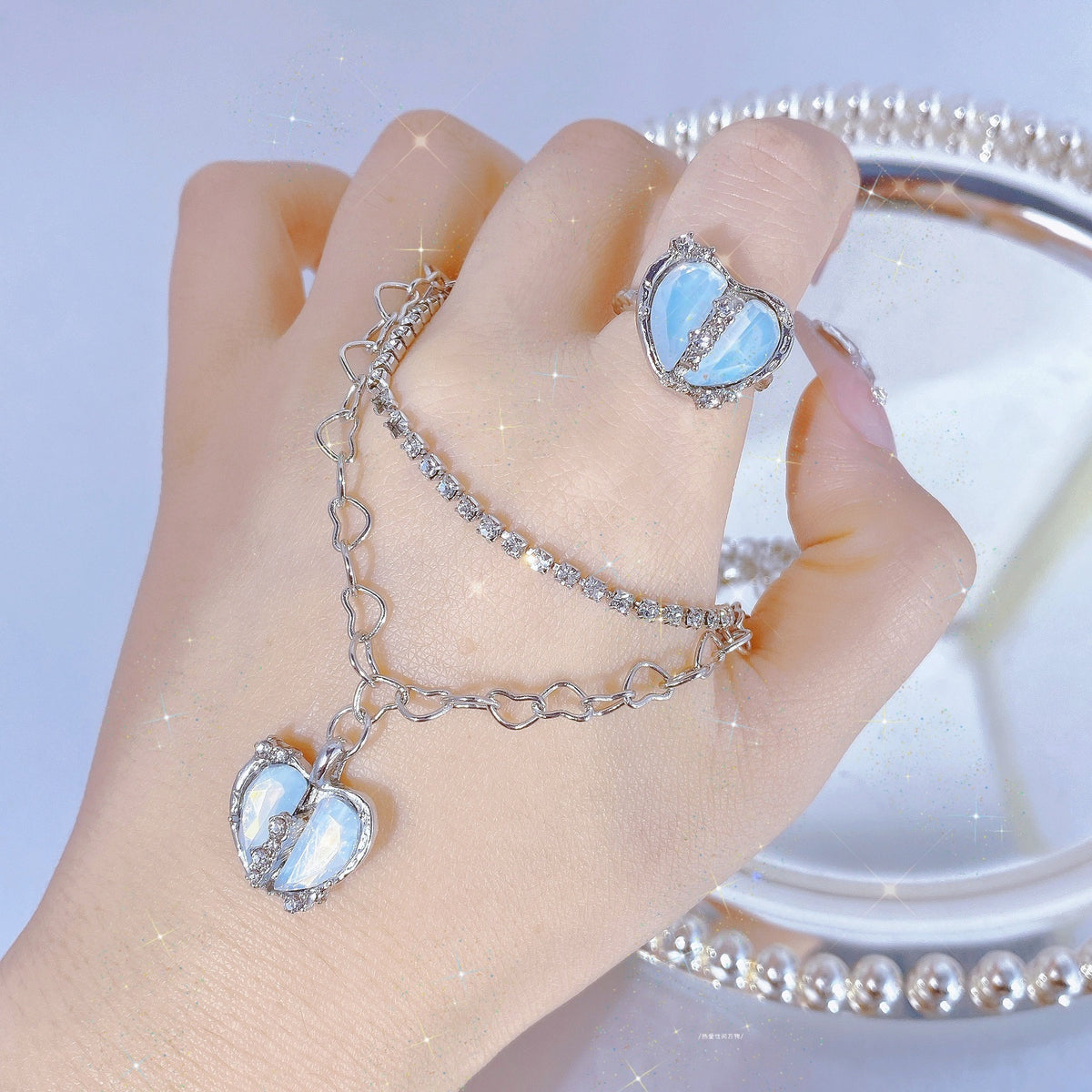 New Sweet Cool Style Y2K Split Love Ring Necklace Jewelry Set for Female Personality and Minority Design Jewelry