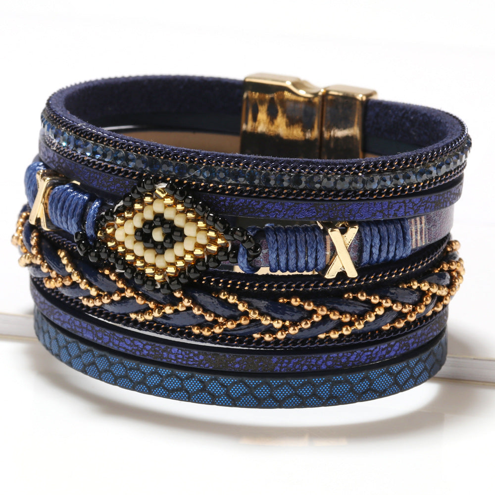 Bohemian Style New Jewelry Eye Bead Hand-Woven Leather Bracelet Women's Simple Jewelry