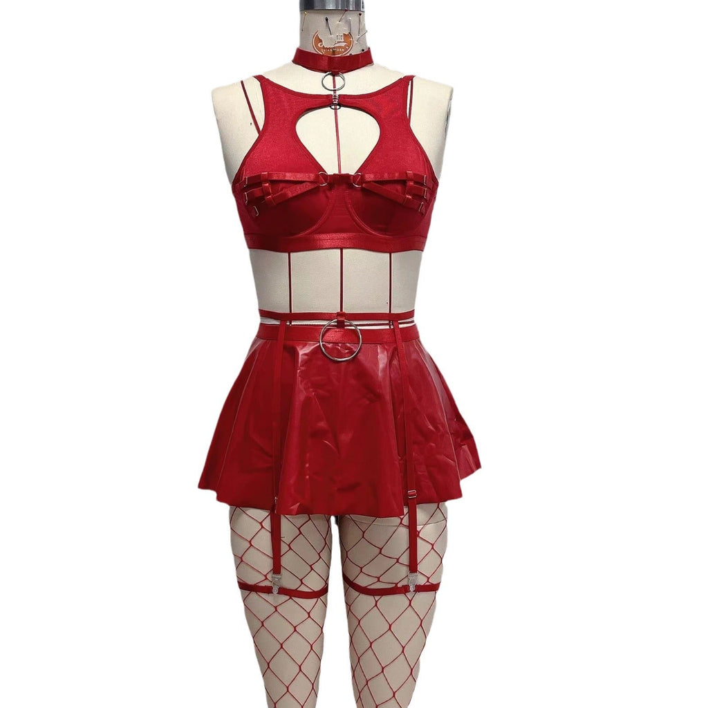 Lace Erotic Lingerie Set Sexy Bra Set Solid Color Leather - eXplore