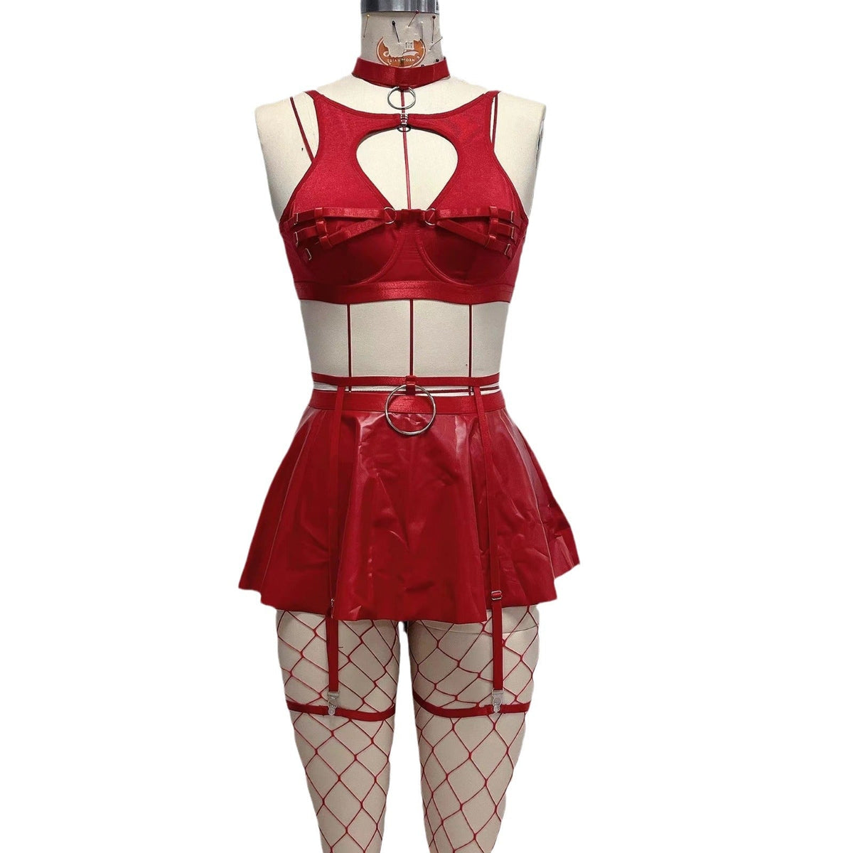 Lace Erotic Lingerie Set Sexy Bra Set Solid Color Leather - eXplore
