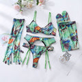 Lingerie Set with Gloves and Stockings - Mesh Printed Design - eXplore