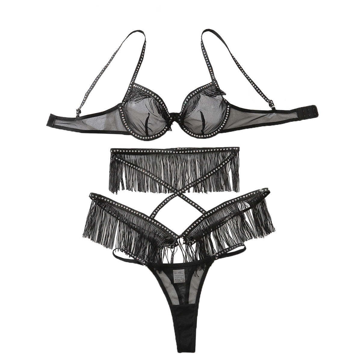 Sexy hollow perspective lingerie three piece set - eXplore