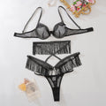 Sexy hollow perspective lingerie three piece set - eXplore